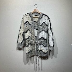 Hand knit Cottage style cardigan sweater with waist tie